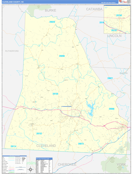 Cleveland County, NC Wall Map Basic Style