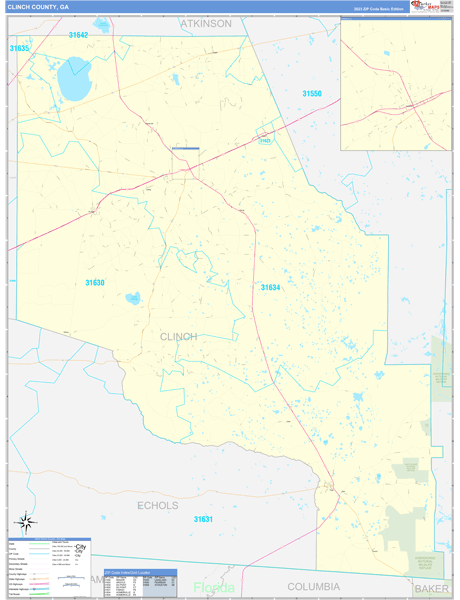 Clinch County, GA Wall Map Basic Style