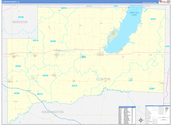 Clinton County, IL Wall Map Basic Style