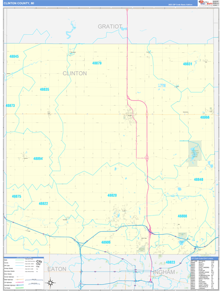 Clinton County, MI Wall Map Basic Style