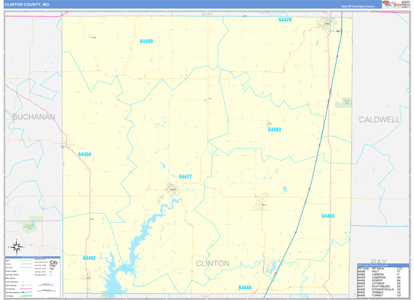 Clinton County, MO Wall Map Basic Style