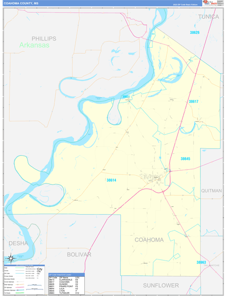 Coahoma County, MS Wall Map Basic Style