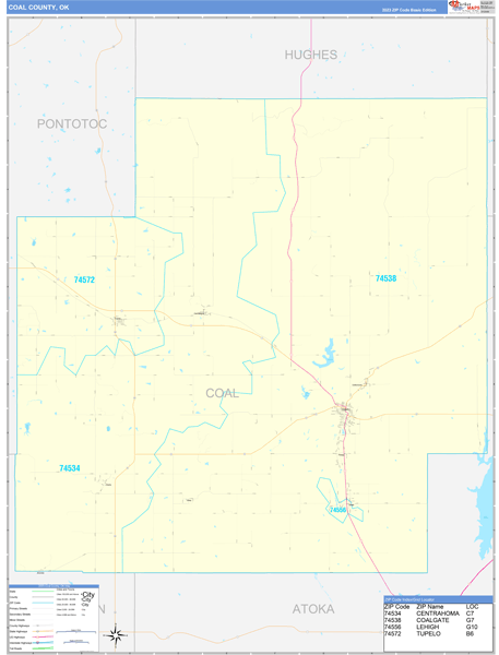 Coal County, OK Wall Map Basic Style