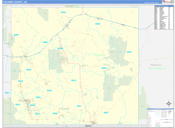 Cochise County, AZ Wall Map Basic Style