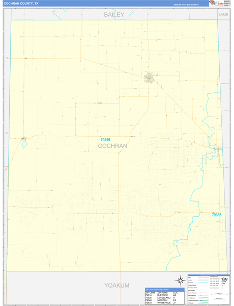 Cochran County, TX Zip Code Wall Map