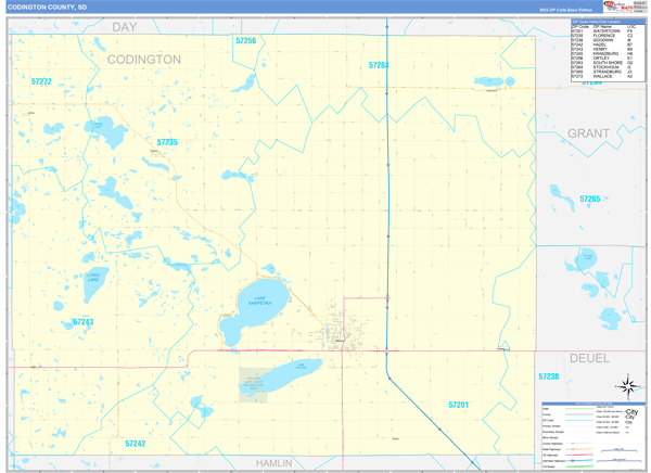 Codington County, SD Wall Map Basic Style