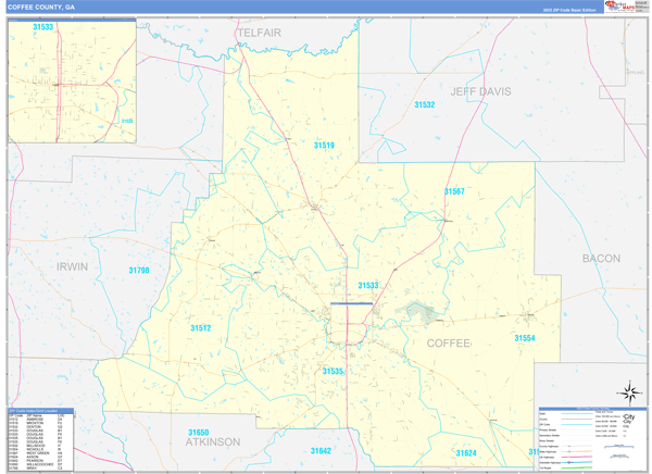 Coffee County, GA Wall Map Basic Style