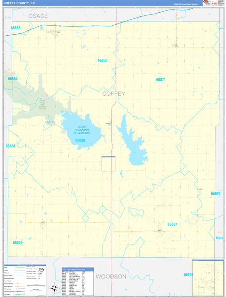 Coffey County, KS Wall Map Basic Style
