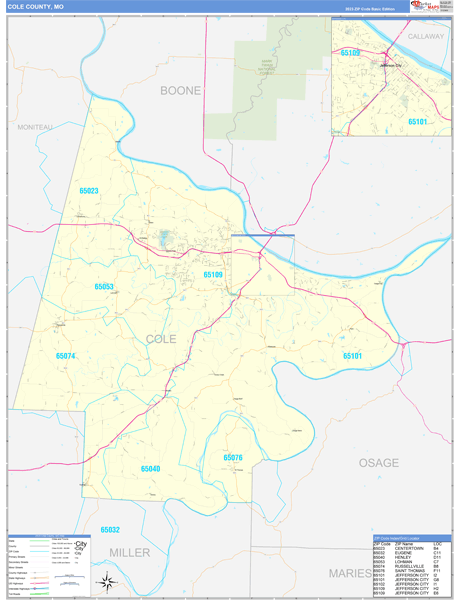 Cole County, MO Zip Code Map