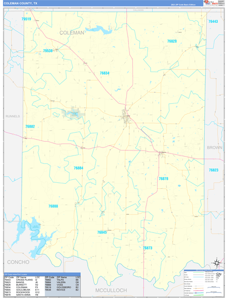 Coleman County, TX Zip Code Map