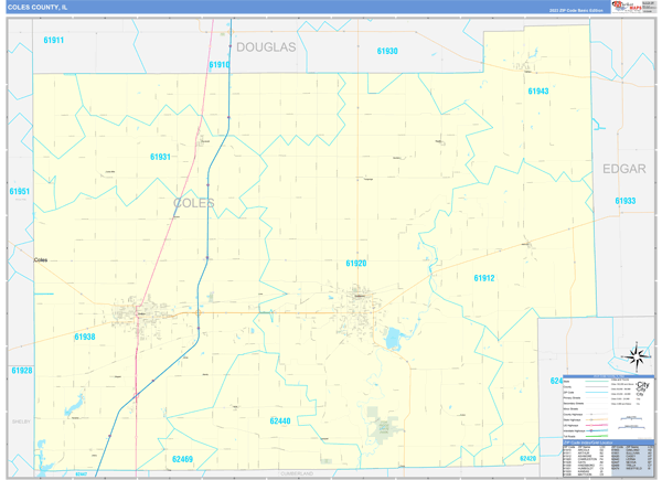 Coles County, IL Zip Code Map