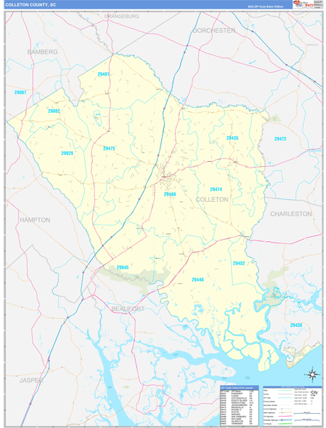 Colleton County, SC Wall Map Basic Style