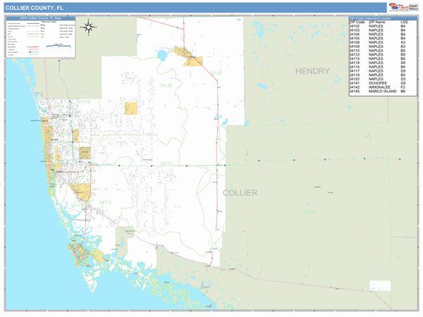 Collier County, FL Zip Code Wall Map