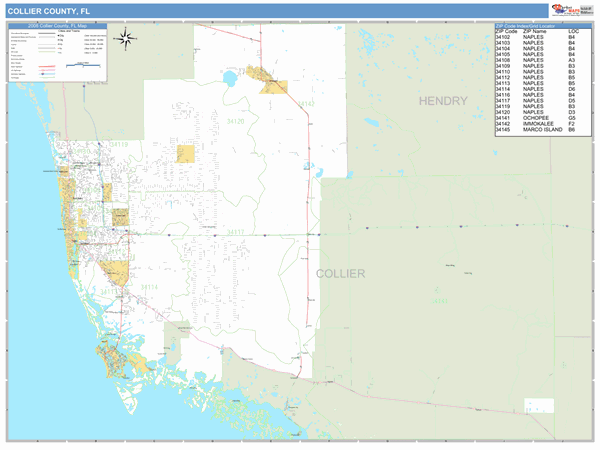 Collier County, FL Wall Map Basic Style