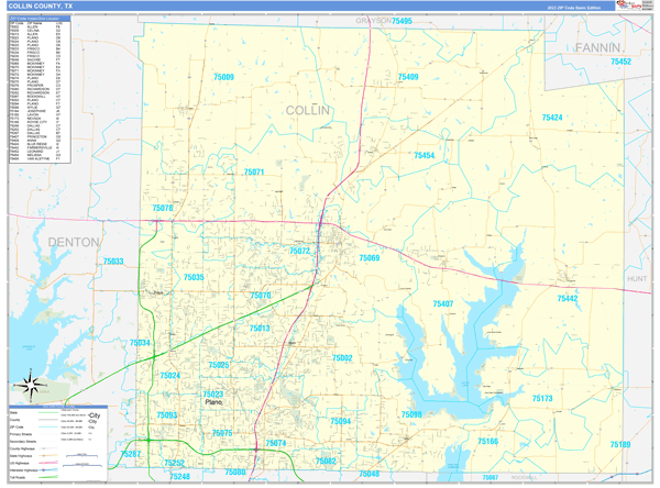 Collin County, TX Wall Map Basic Style