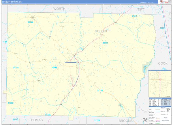 Colquitt County, GA Zip Code Wall Map