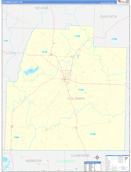 Columbia County, AR Wall Map Basic Style