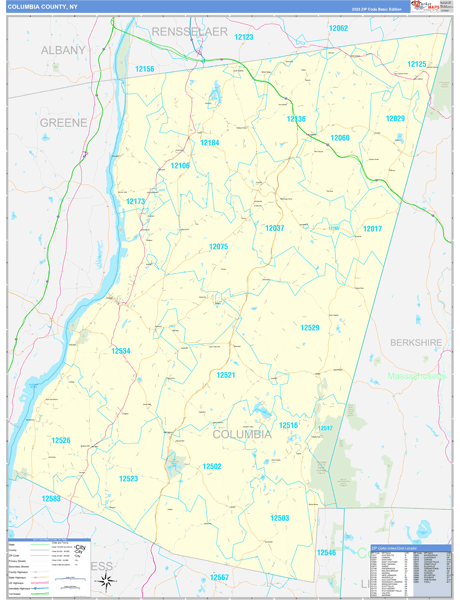 Columbia County, NY Zip Code Wall Map