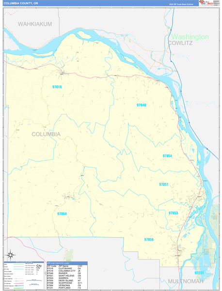 Columbia County, OR Carrier Route Wall Map
