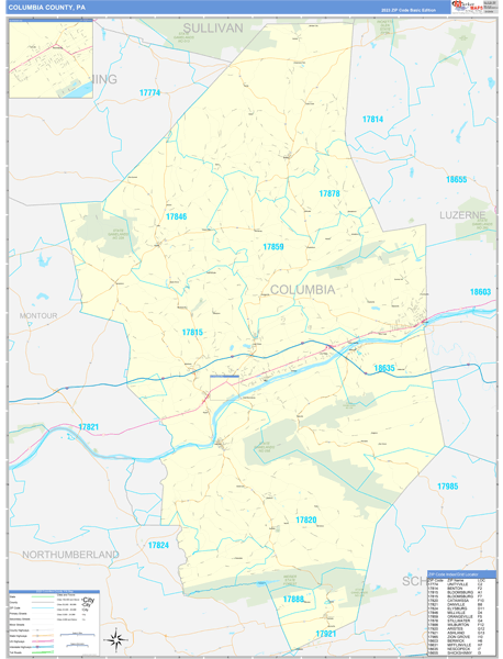Columbia County, PA Zip Code Wall Map