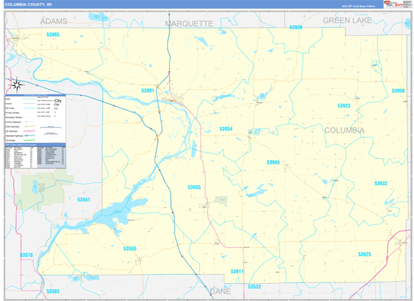 Columbia County, WI Zip Code Wall Map