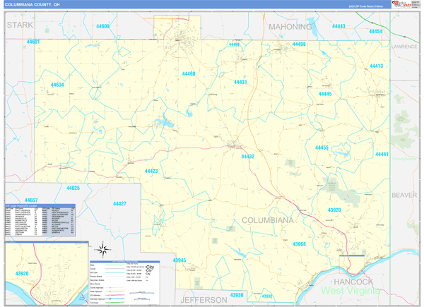 Columbiana County, OH Carrier Route Wall Map