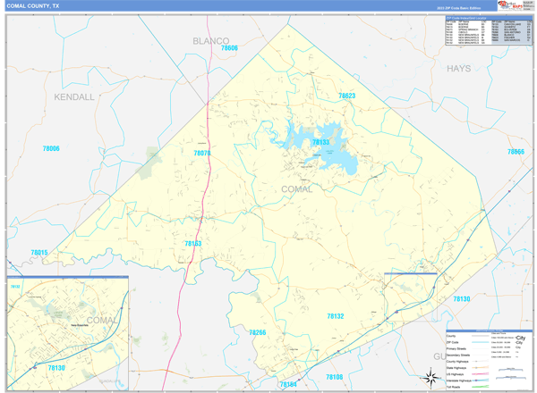 Comal County, TX Zip Code Map