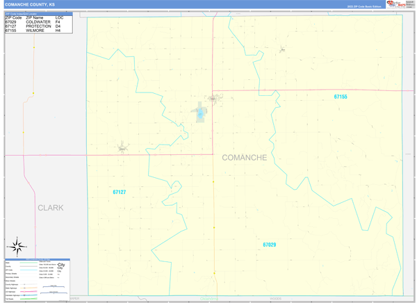 Comanche County, KS Wall Map Basic Style