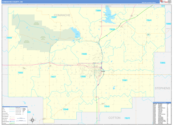 Comanche County, OK Wall Map Basic Style