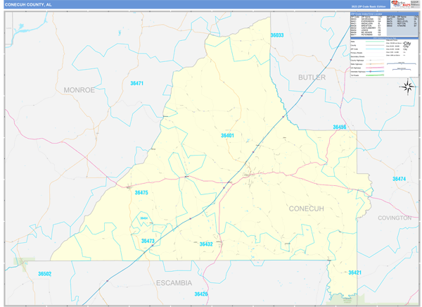 Conecuh County, AL Zip Code Wall Map