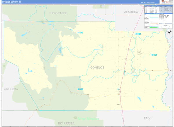Conejos County Wall Map Basic Style