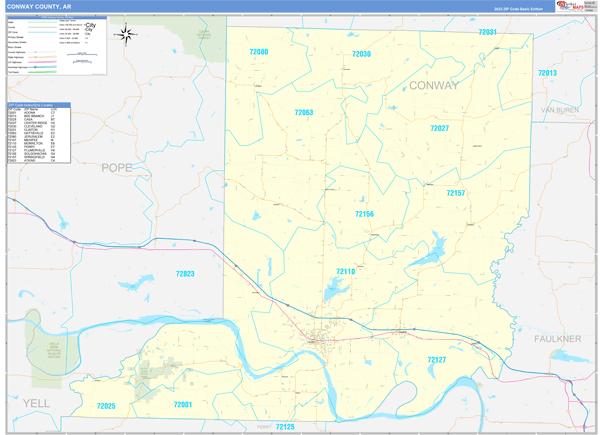 Conway County, AR Zip Code Map