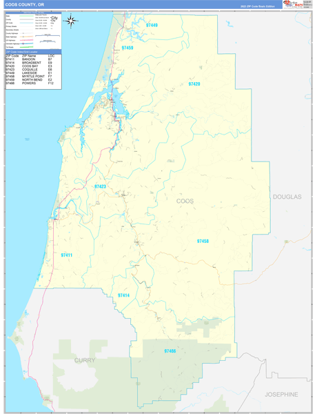 Coos County Wall Map Basic Style
