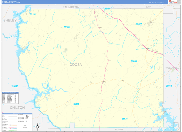 Coosa County, AL Carrier Route Wall Map