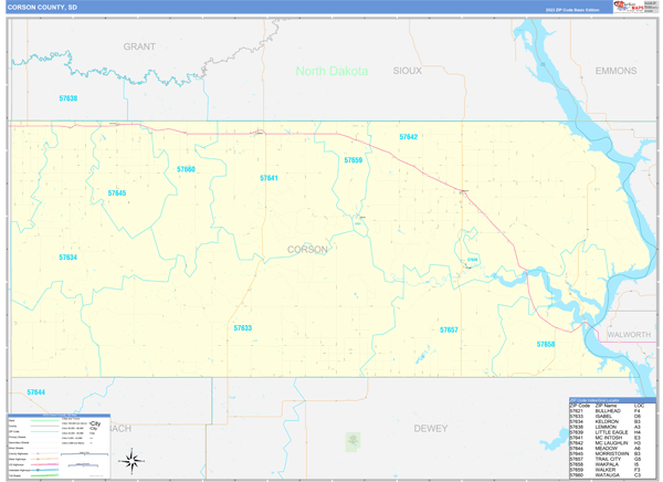 Corson County, SD Zip Code Wall Map