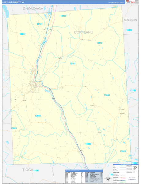Cortland County, NY Carrier Route Wall Map