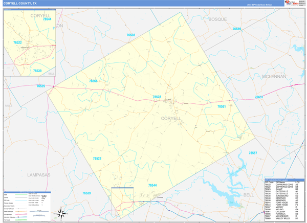 Coryell County, TX Zip Code Map