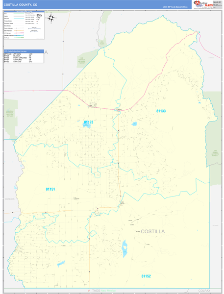 Costilla County, CO Wall Map Basic Style