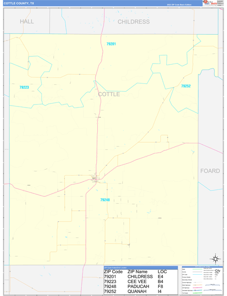 Cottle County, TX Zip Code Wall Map