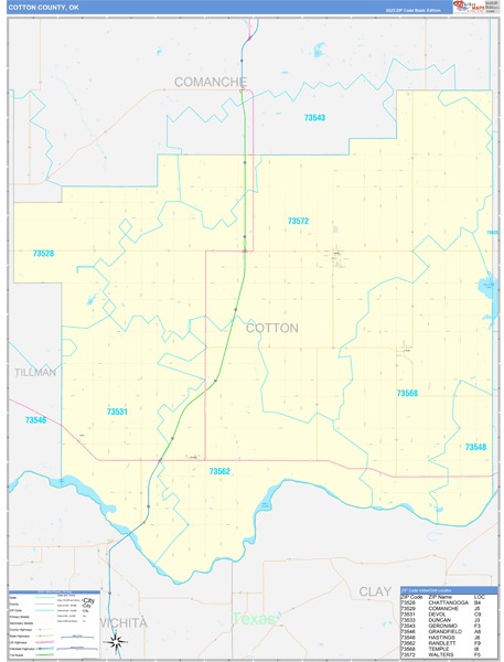 Cotton County, OK Wall Map Basic Style