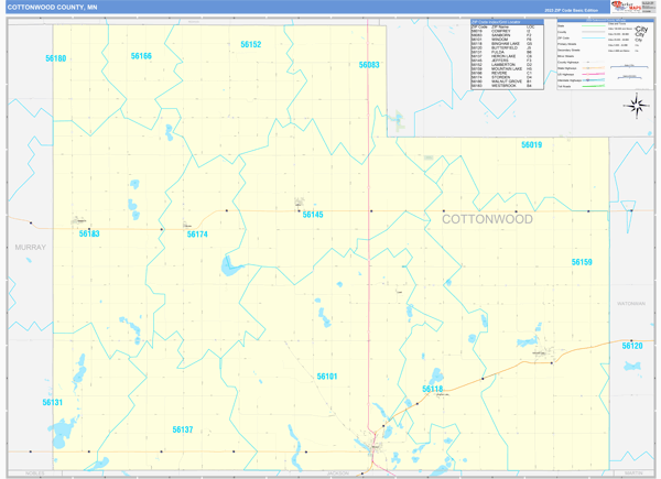 Cottonwood County, MN Wall Map Basic Style