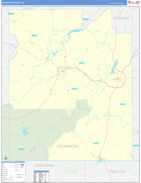 Covington County, AL Zip Code Wall Map