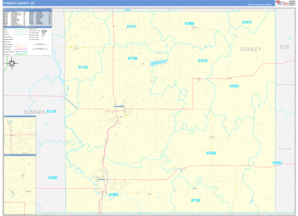 Cowley County Wall Map Basic Style