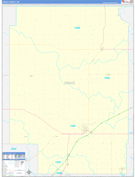 Craig County, OK Carrier Route Wall Map