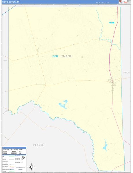 Crane County, TX Zip Code Wall Map