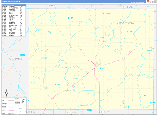 Crawford County Wall Map Basic Style