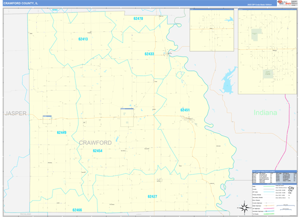 Crawford County, IL Zip Code Wall Map