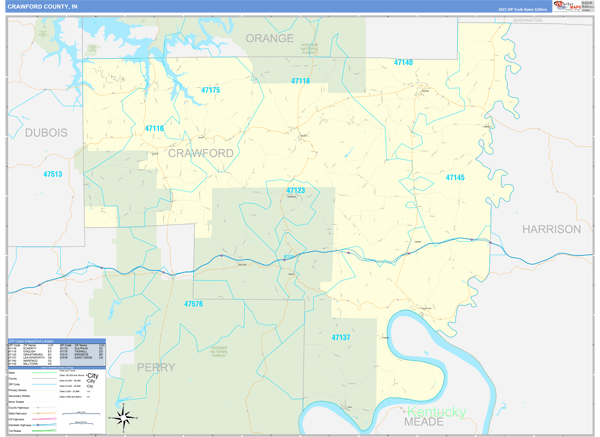 Crawford County, IN Zip Code Wall Map