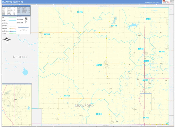 Crawford County, KS Wall Map Basic Style