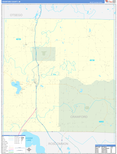 Crawford County, MI Wall Map Basic Style